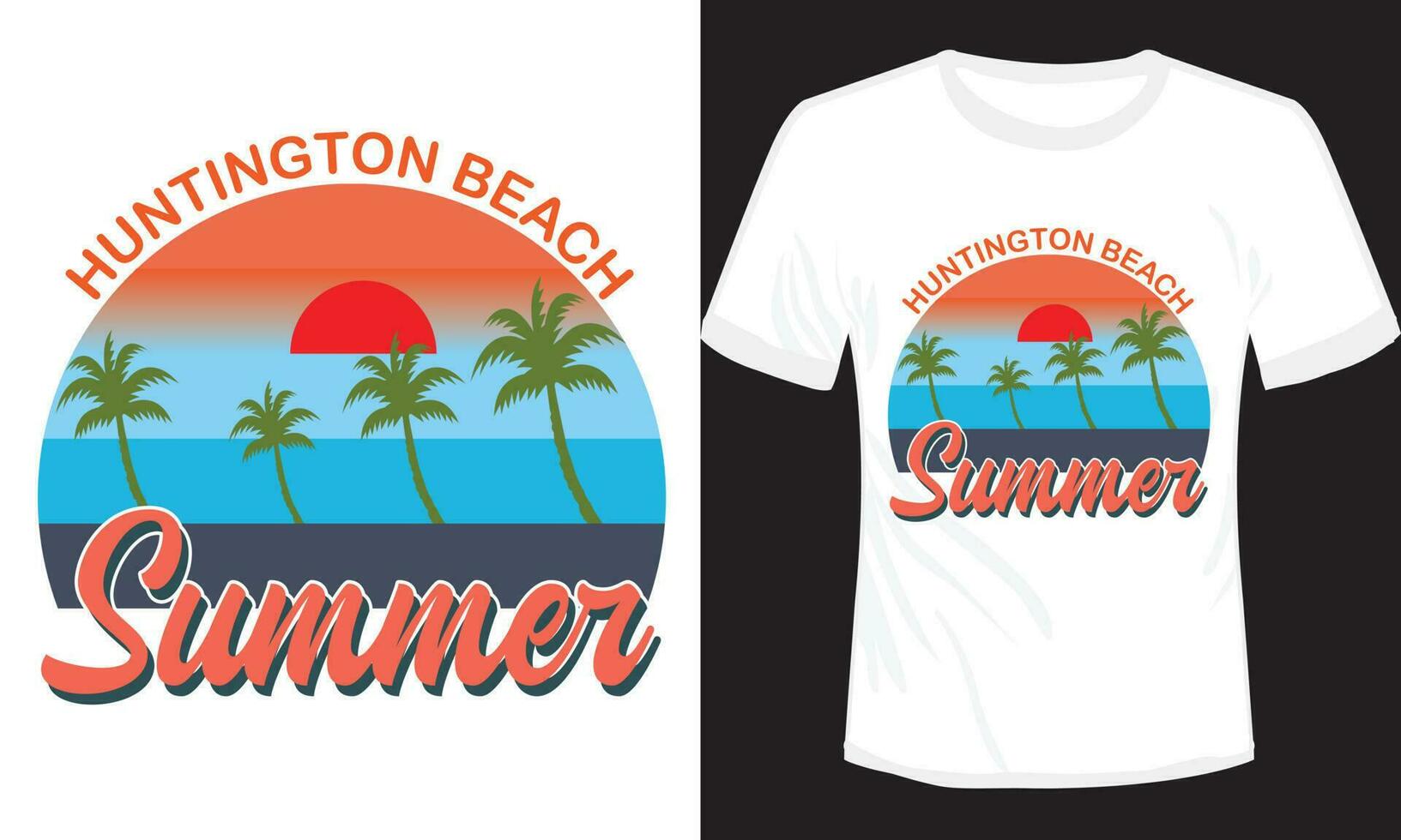 Huntington Beach Summer T-shirt Design Vector Illustration