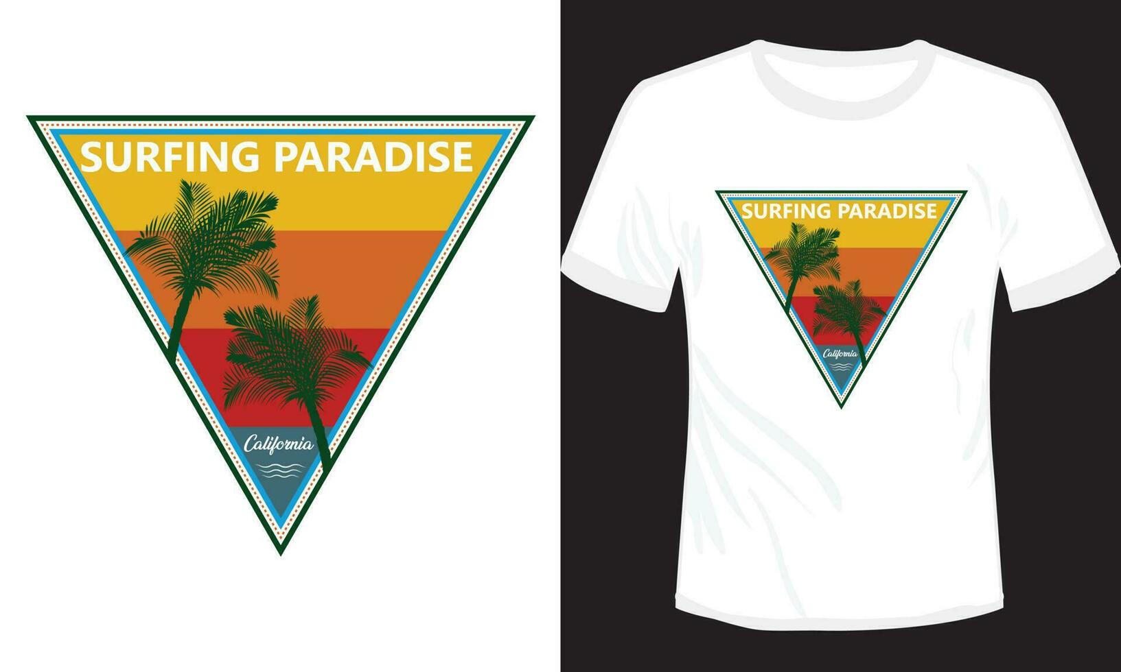 Surfing Paradise T-shirt Design Sea Beach Vector Illustration