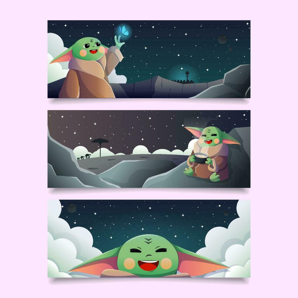 Cute Alien Horizontal Banner Set vector