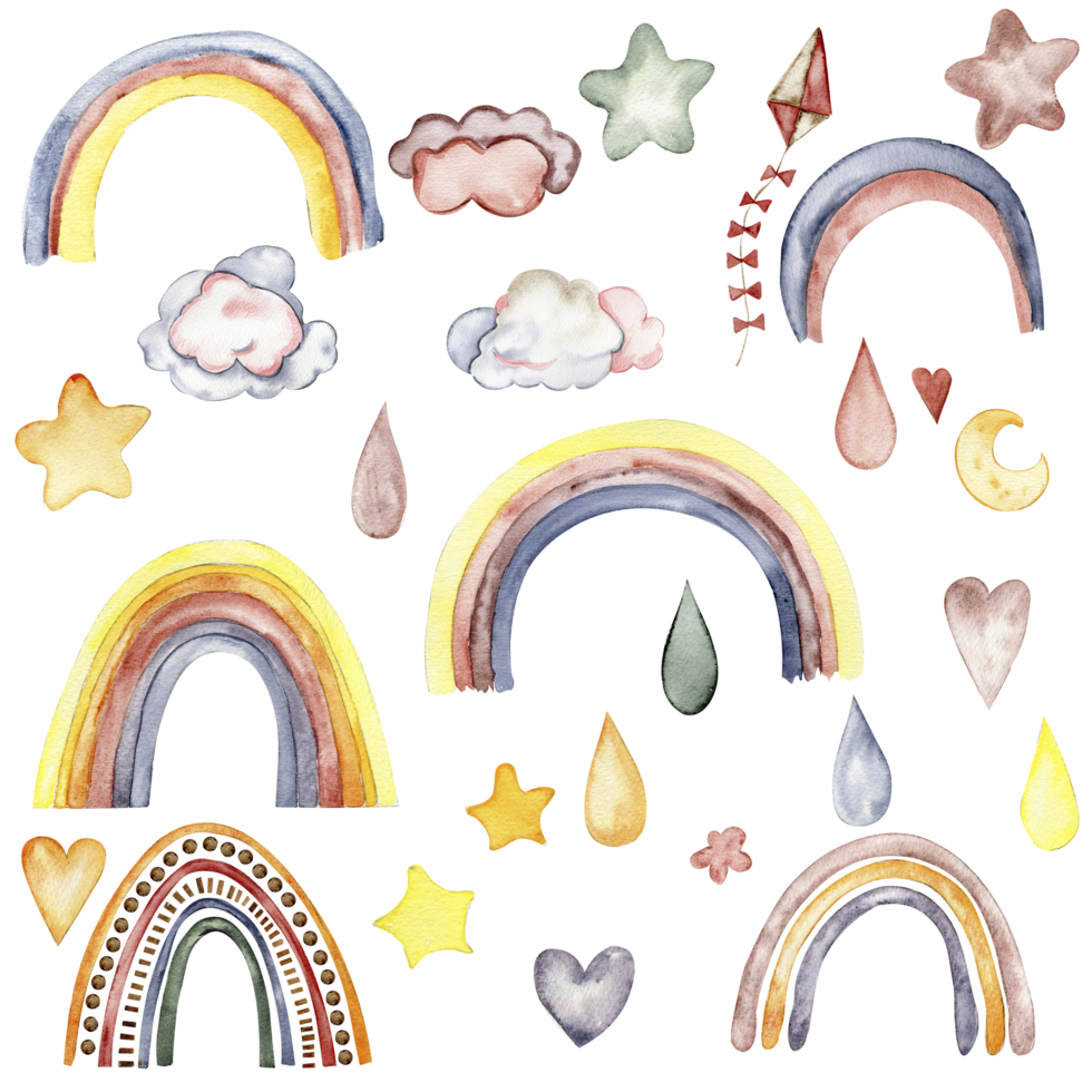 Watercolor hand painted rainbow. png