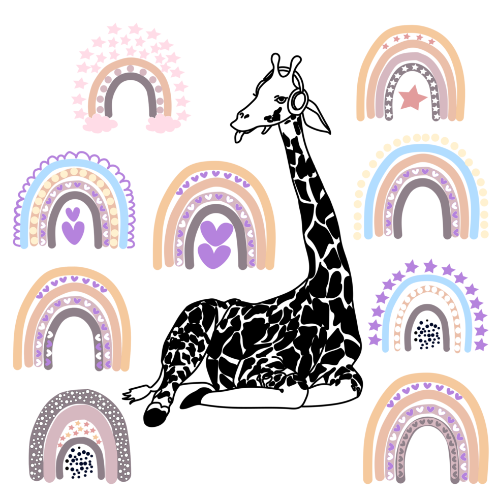 Giraffe illustration and rainbow. png