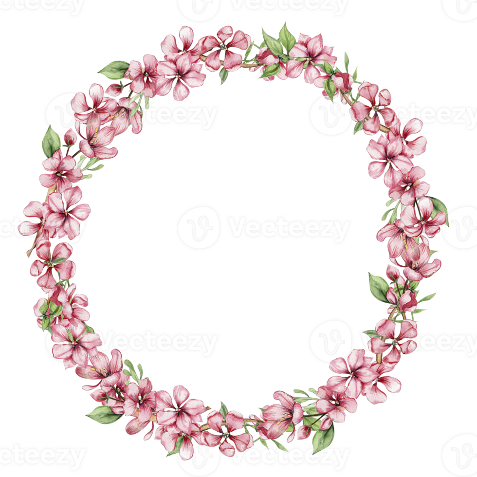 Spring flowers wreath. Watercolor illustration for scrapbooking, cards, backgrounds. Cartoon hand drawn background with summer flower for kids design. Perfect for wedding invitation. png