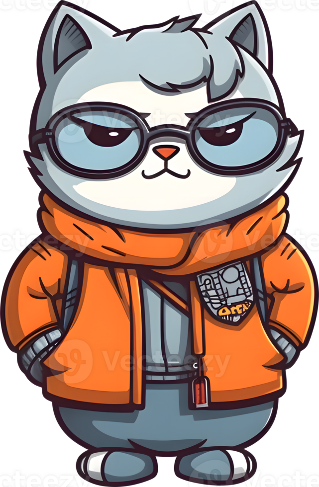 - Sticker - A cool Cat in Orange Jacket png