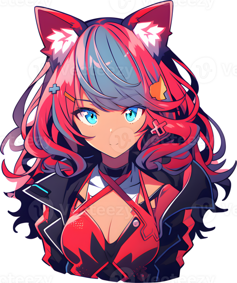 ai generado - pegatina - linda anime niña con rojo pelo png