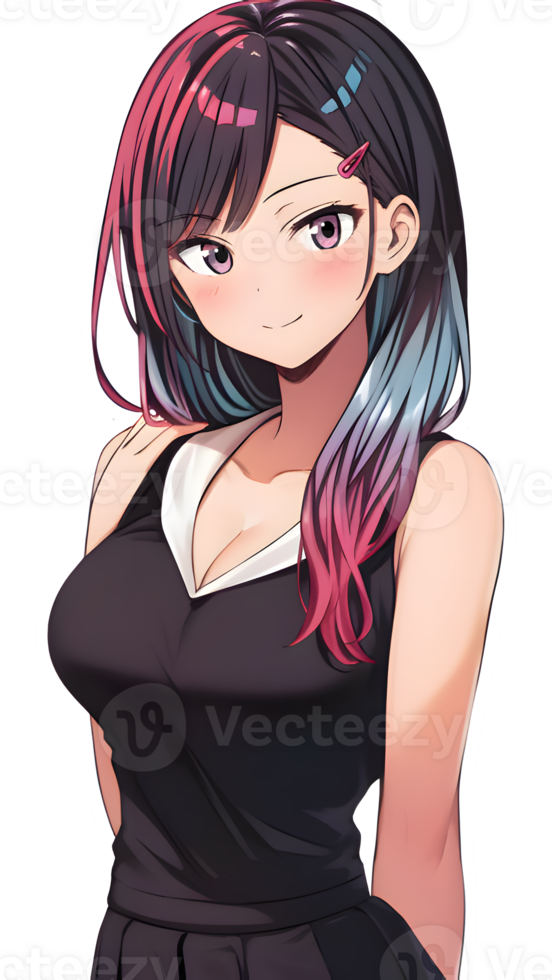 ai gegenereerd - sticker - anime meisje met roze en blauw haar- png