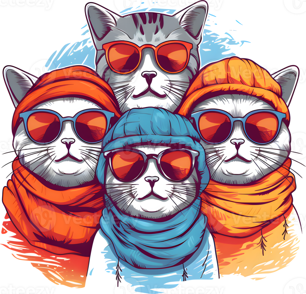 - Sticker - Four Winter Cool Cats png