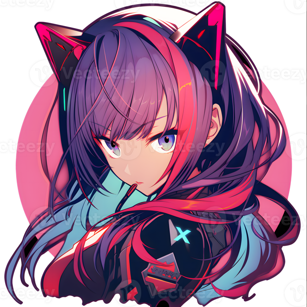 AI GENERATED - Sticker - Anime Girl Purple Hair 24212245 PNG