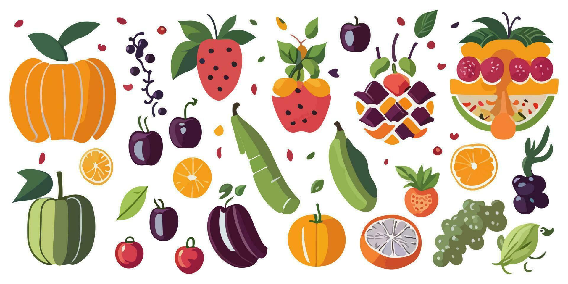 Artistic Depiction of Colorful Fruits in Vibrant Vector Form