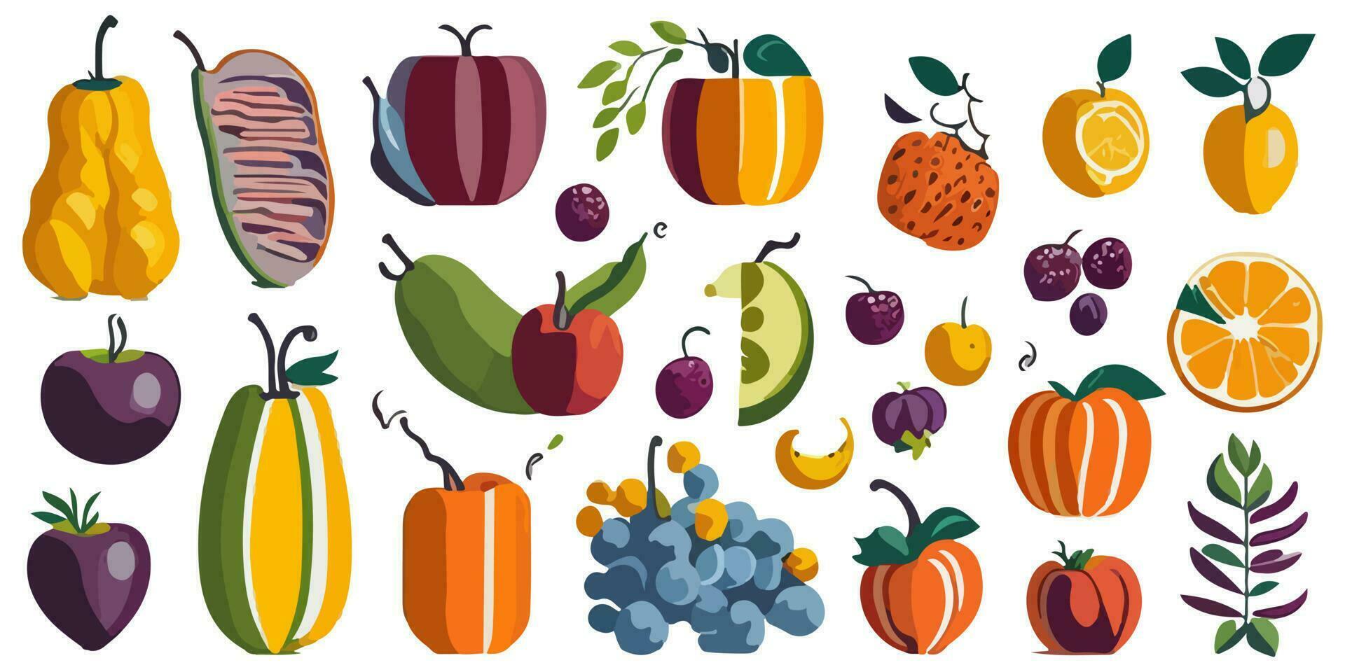 Vector Art Showcasing an Abundance of Unique Fruits