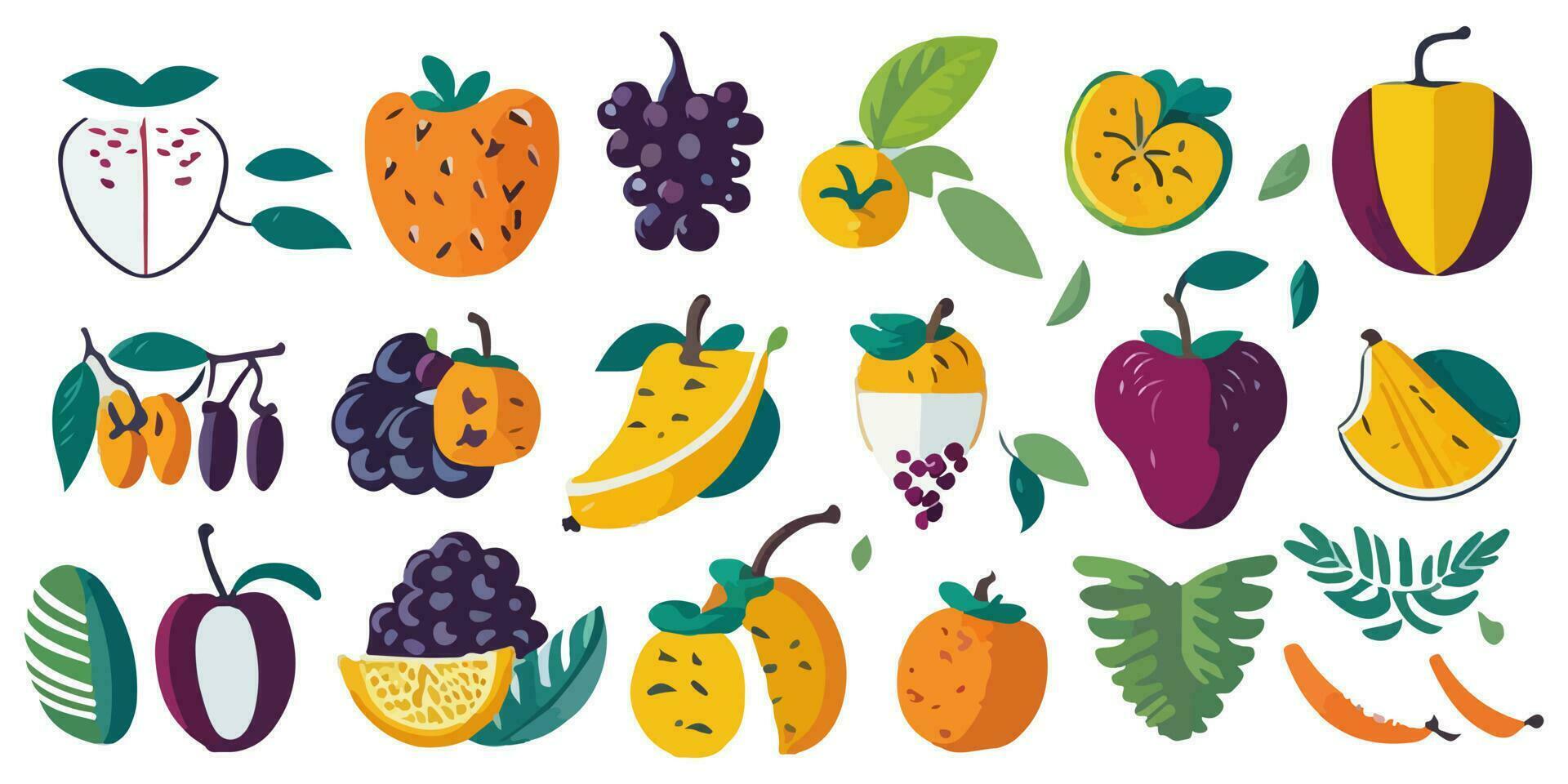 Vector Illustration of Fruits and Flowers Arranged in a Bouquet