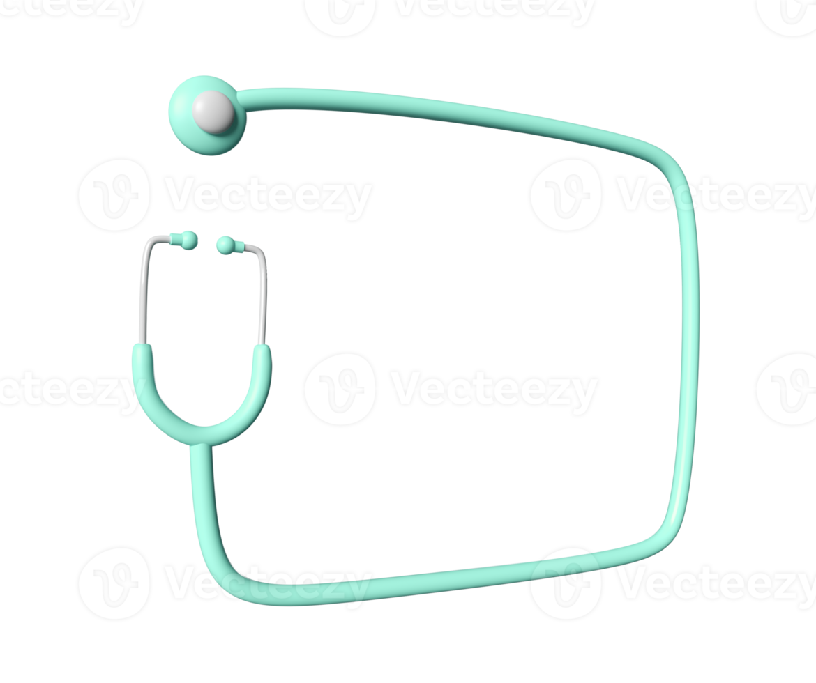 3d vert stéthoscope icône Cadre. le rendu illustration de médical signe. clinique diagnostique, Ecoutez battement de coeur médicament outil. dessin animé mignonne cardiologie instrument copie espace. isolé transparent png