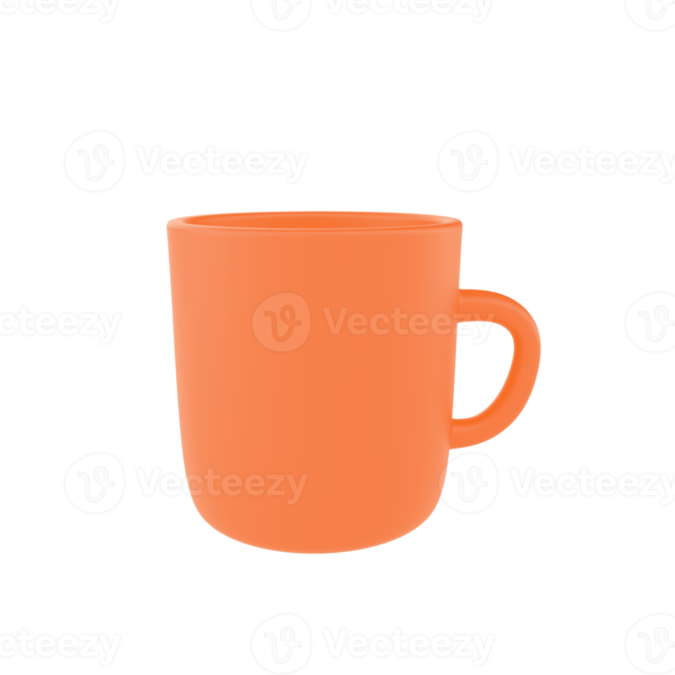 3d photo realistic orange cup icon mockup. Design Template for Mock Up. ceramic clean mug with a matte effect isolated transparent png background