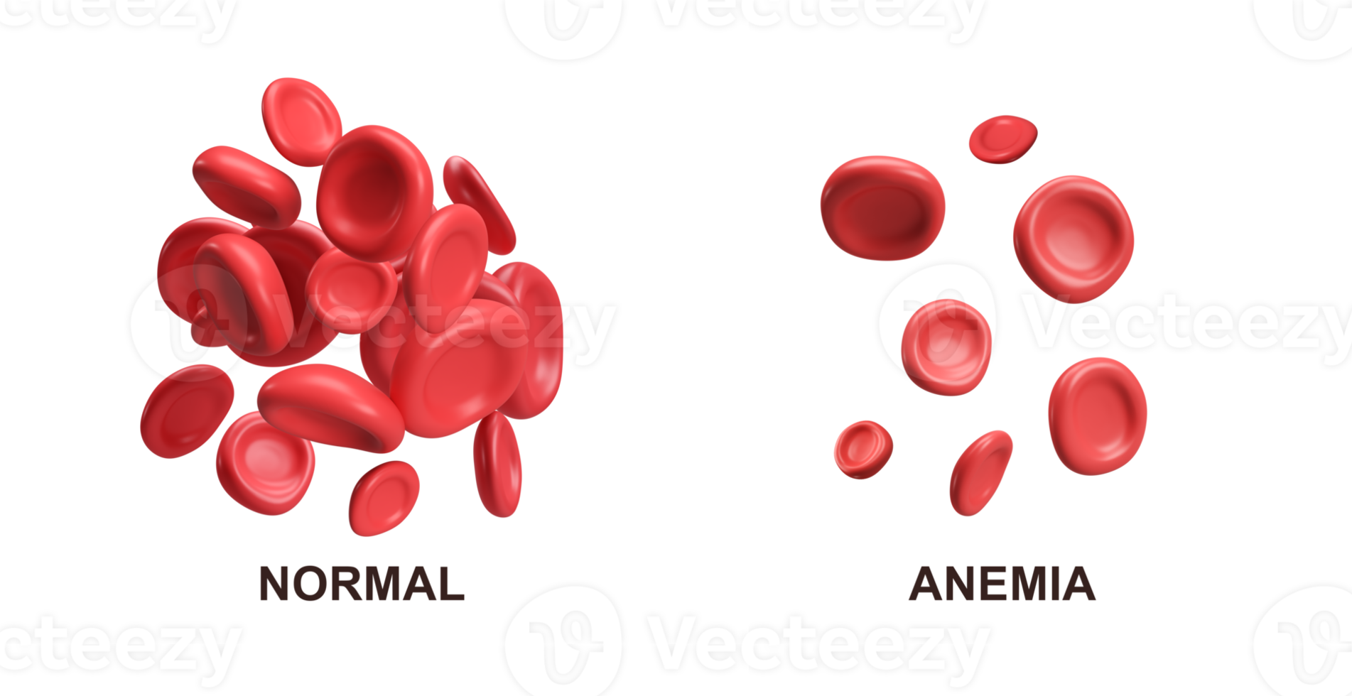 3d flow red blood cells iron platelets erythrocyte. Normal and Anemia. Realistic medical analysis illustration isolated transparent png background