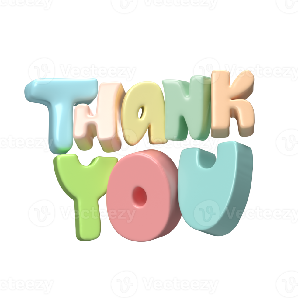 Thank you multicolor lettering 3d text icon hand drawn, thanksgiving day Cute Illustration rendering isolated transparent png background