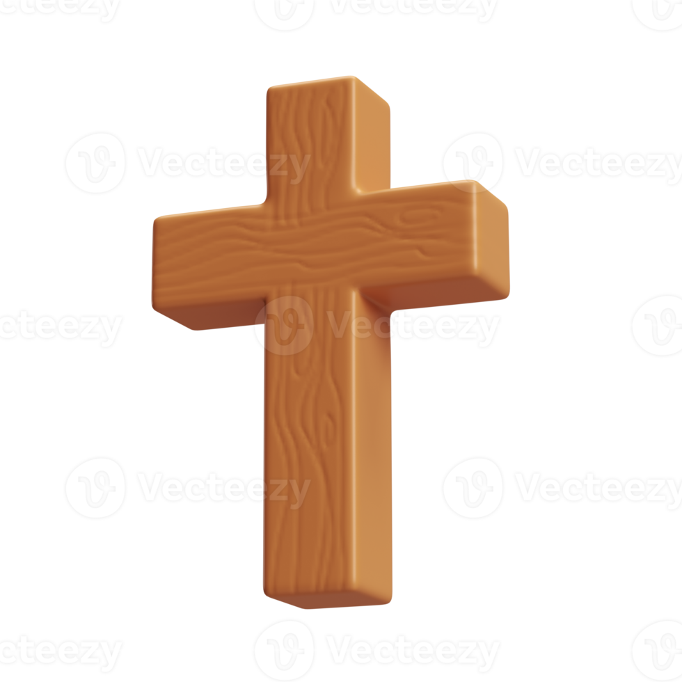 3d icono de madera cruz, símbolo de el Resurrección de Jesús Cristo. él es resucitado Pascua de Resurrección Resurrección ilustración. Sagrada Escritura aislado transparente png antecedentes