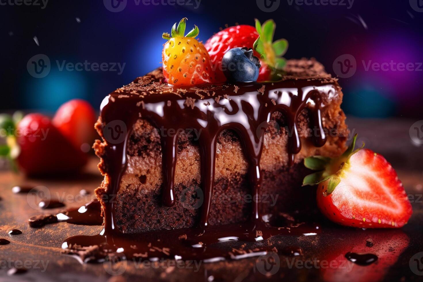 Decadent Chocolate Cake with Ganache Drizzle, Macro Shot, 24212715