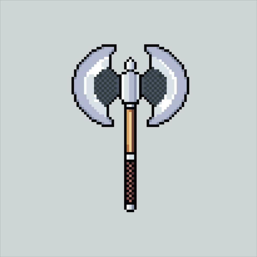 pixel art axe. strong lumberjack axe pixelated design for logo, web, mobile app, badges and patches. Video game sprite. 8-bit. Isolated vector illustration.