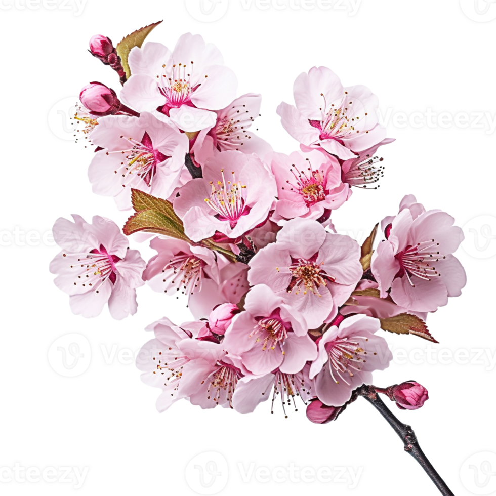 Pink cherry blossom on transparent background, created with png