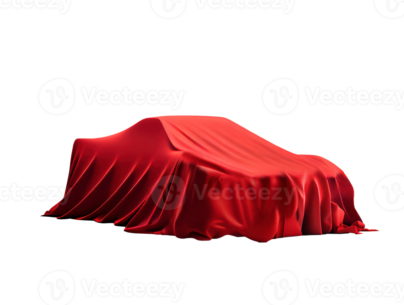 nieuw ontwerp auto Promotie gedekt met rood kleding geïsoleerd Aan transparant achtergrond, gemaakt met generatief ai png
