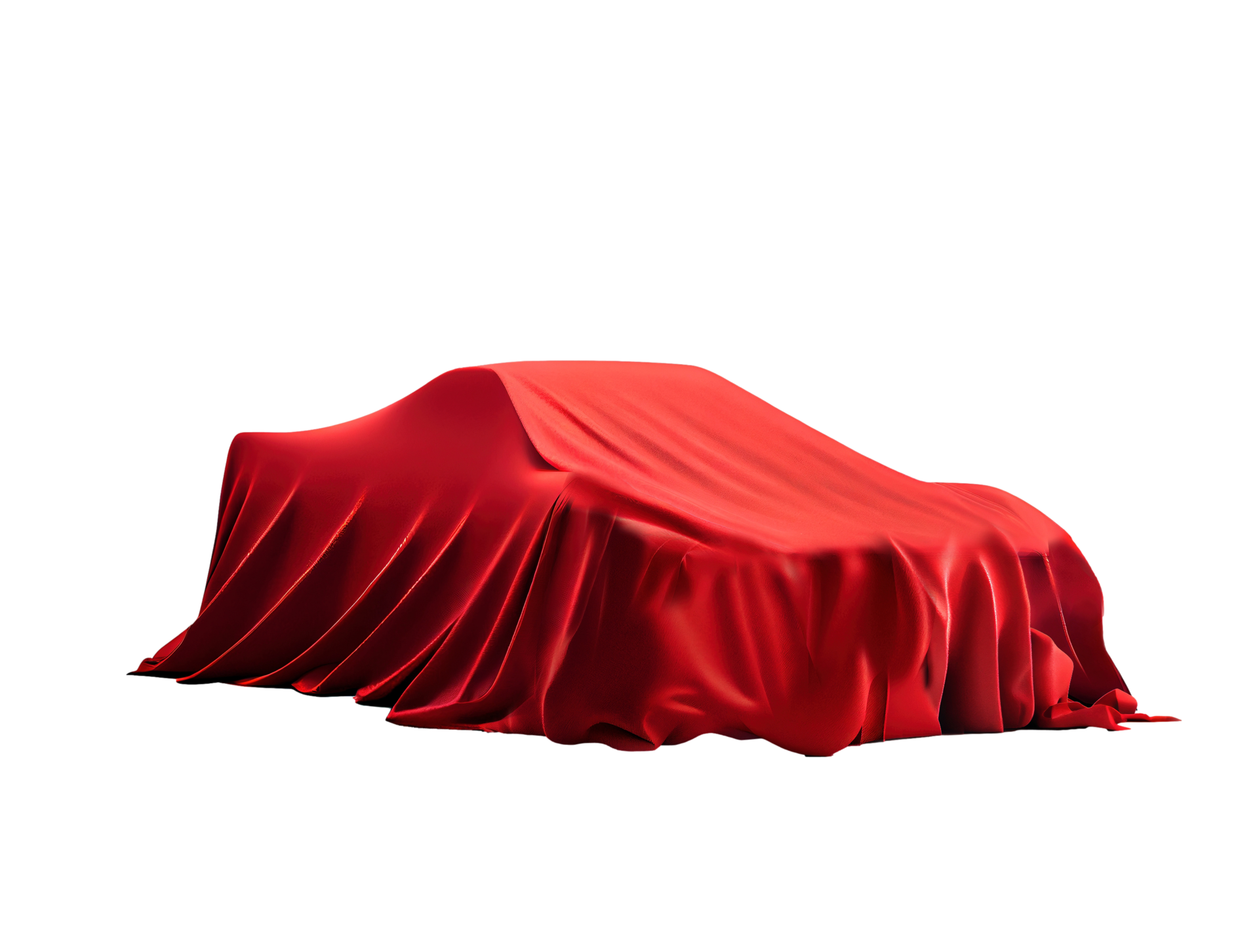 New design car promotion covered with red cloth isolated on transparent