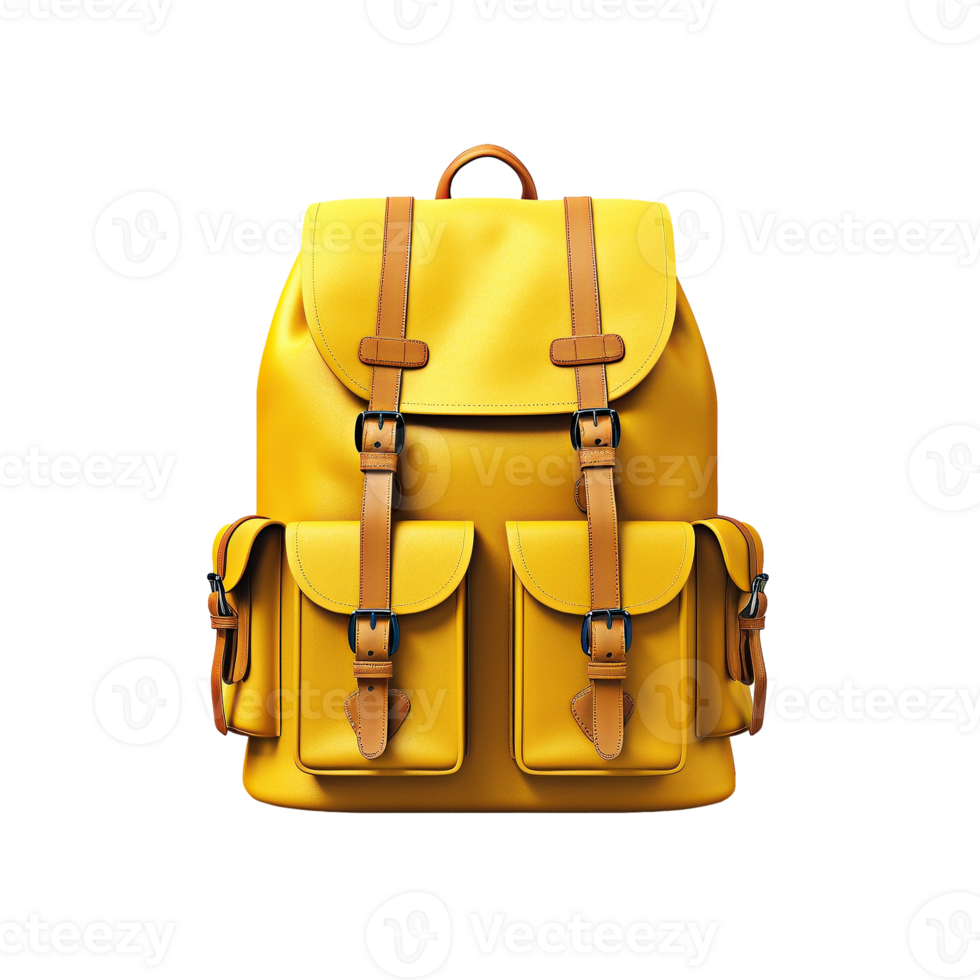 Yellow backpack isolated on transparent background, created with png