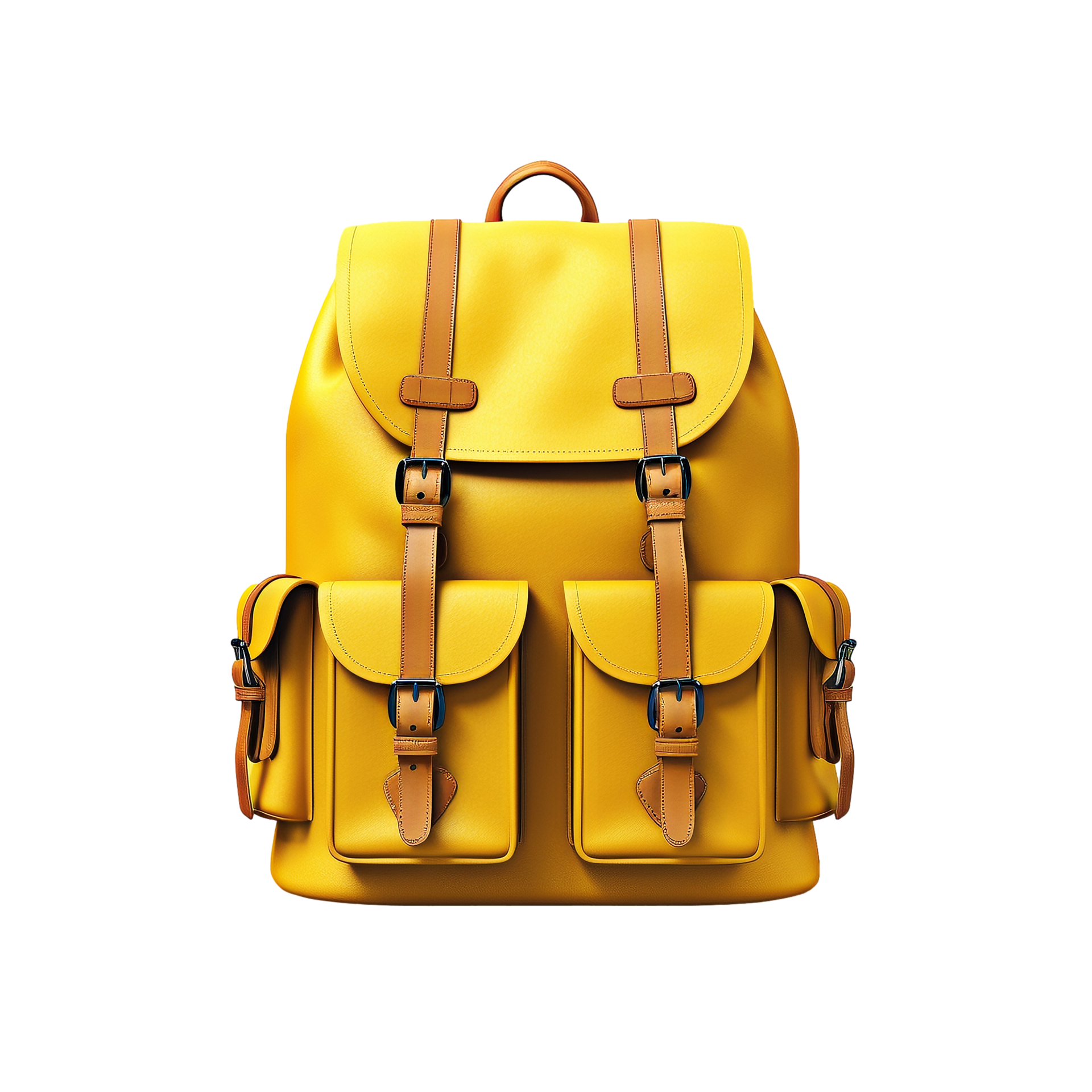 Yellow backpack isolated on transparent background, created with