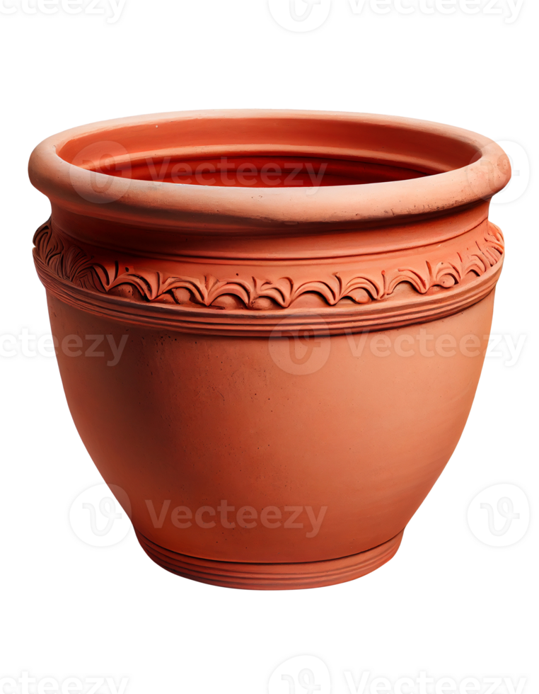 Decorative terracotta pot on transparent background, created with png