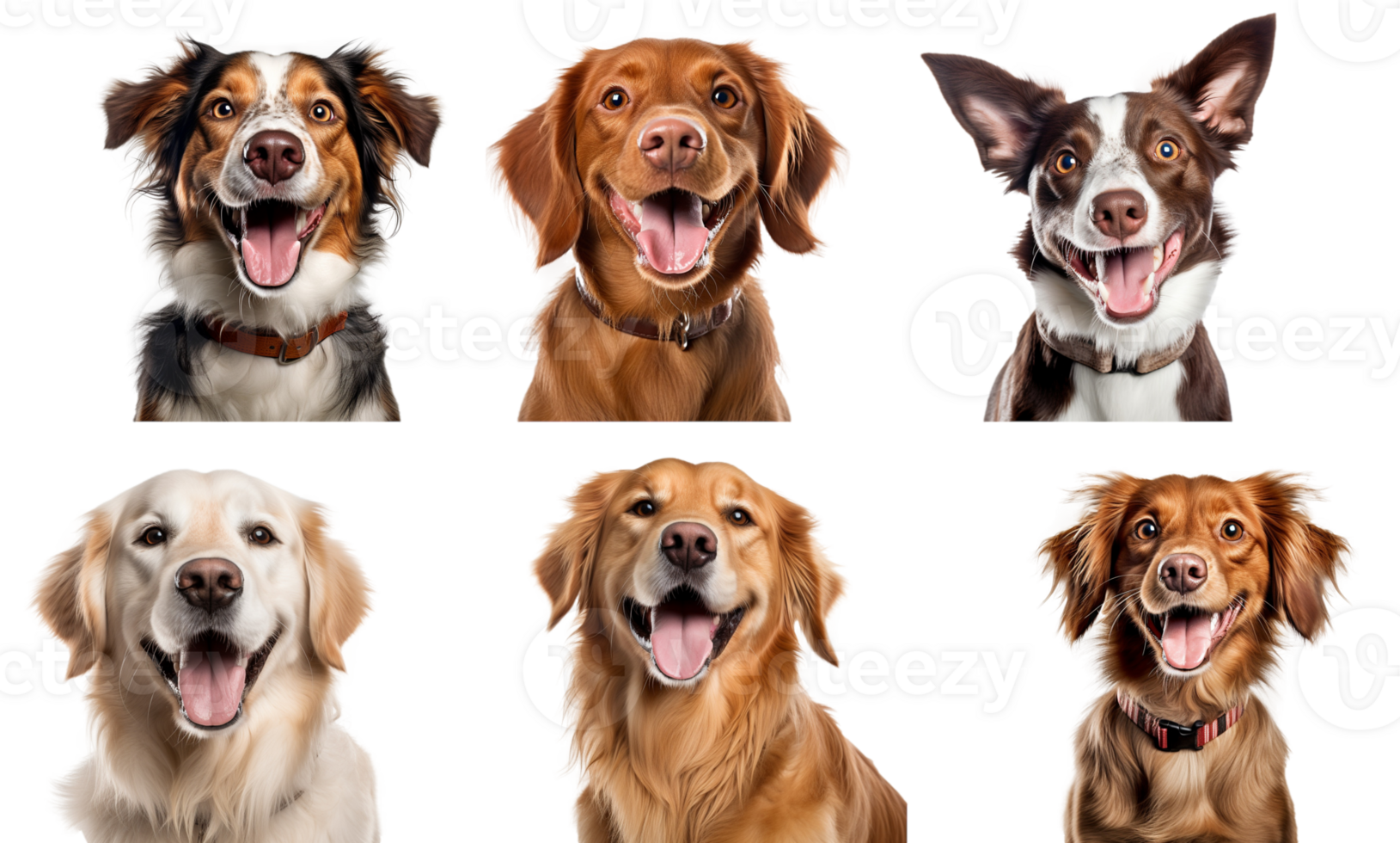 Happy dogs collection on transparent background, created with png