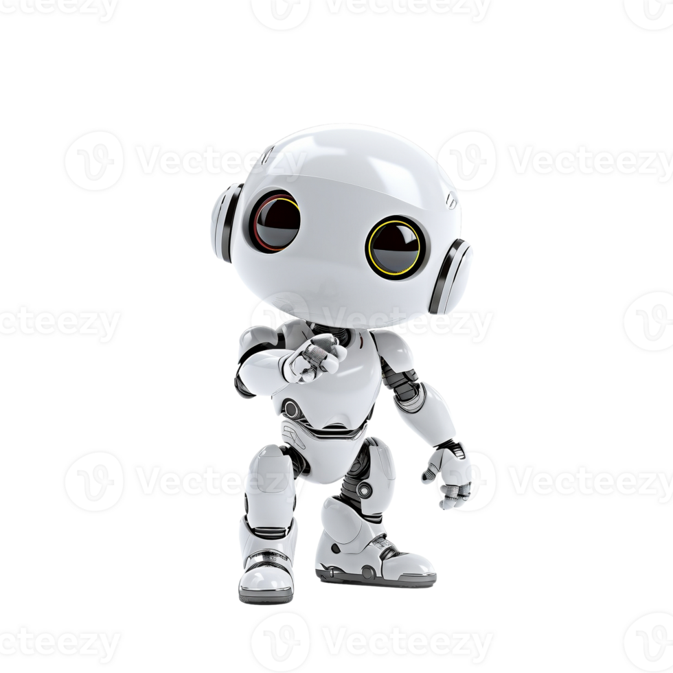 Friendly cute cartoon robot, created with png