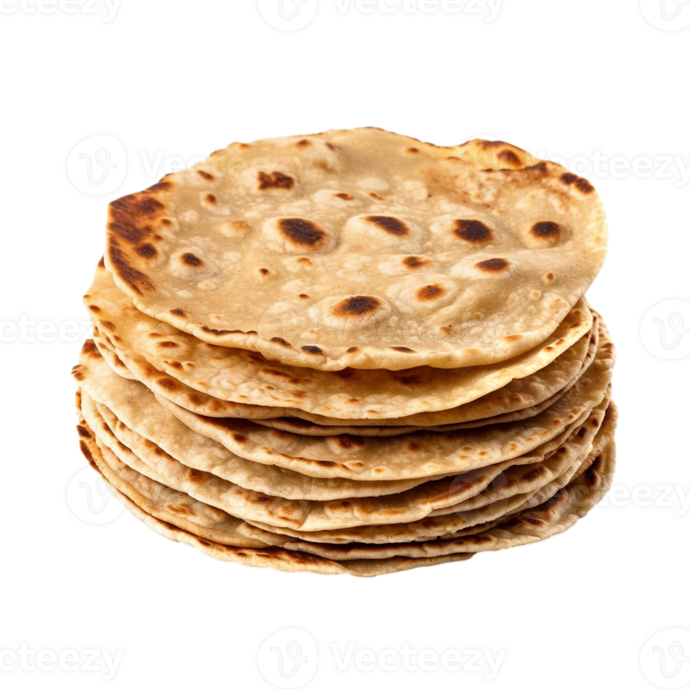 Traditional chapati tortillas isolated on transparent background, created with png