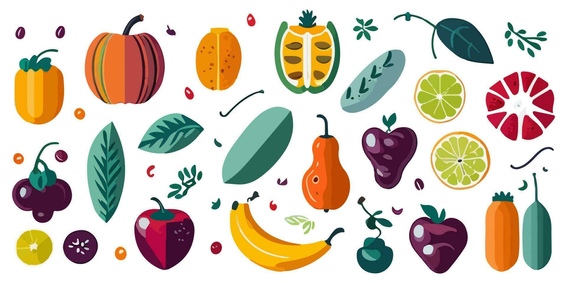 Vector Art depicting a Colorful and Lively Tropical Fruit Market