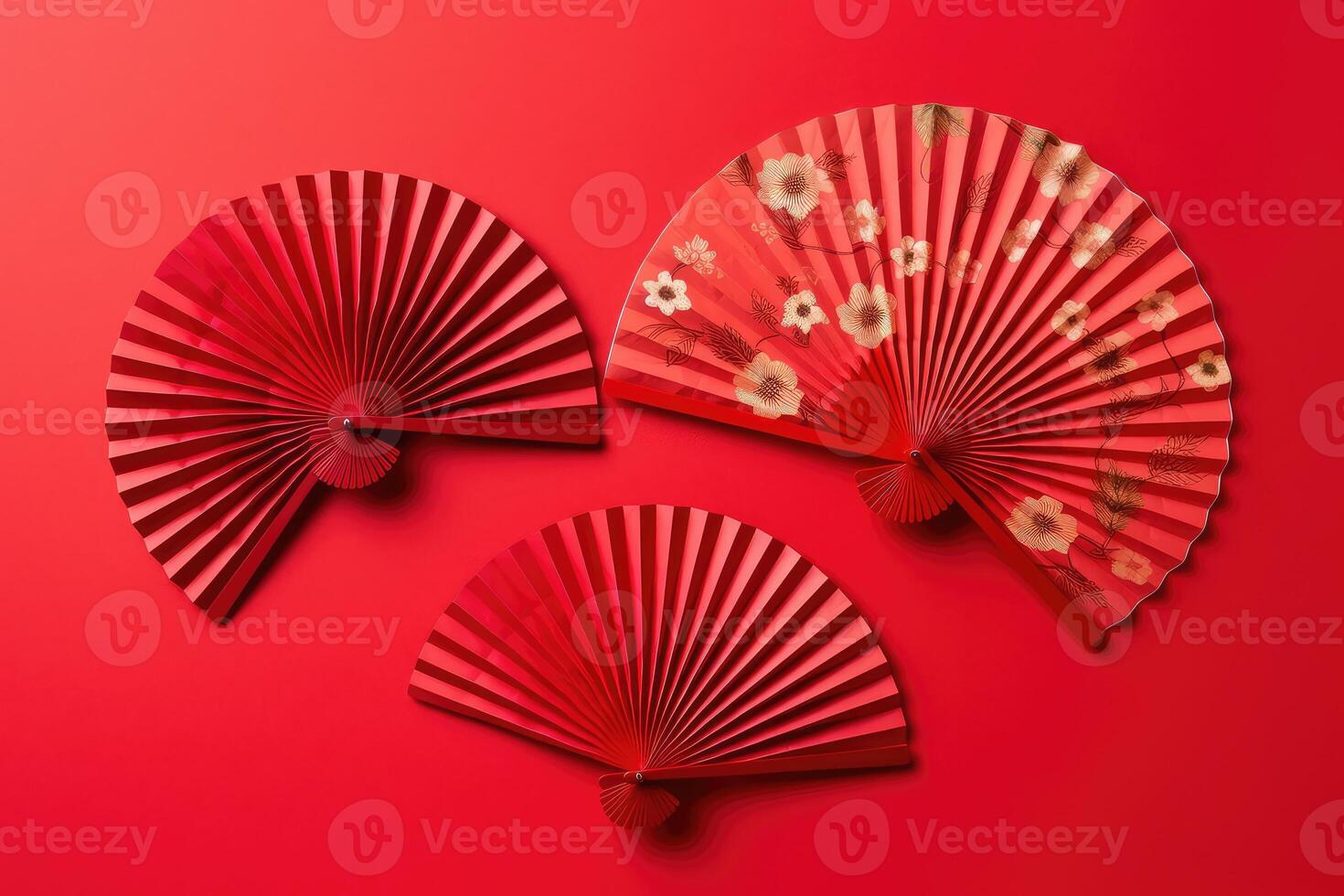 Chinese New Year. Decor pattern fan on red background. Red paper fans .Lunar New Year banner template. Lunar New Year,chinese banner. photo