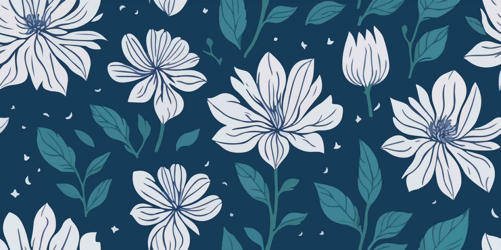 Botanical Oasis, Tranquil Vector Illustration of Serene Flower Patterns