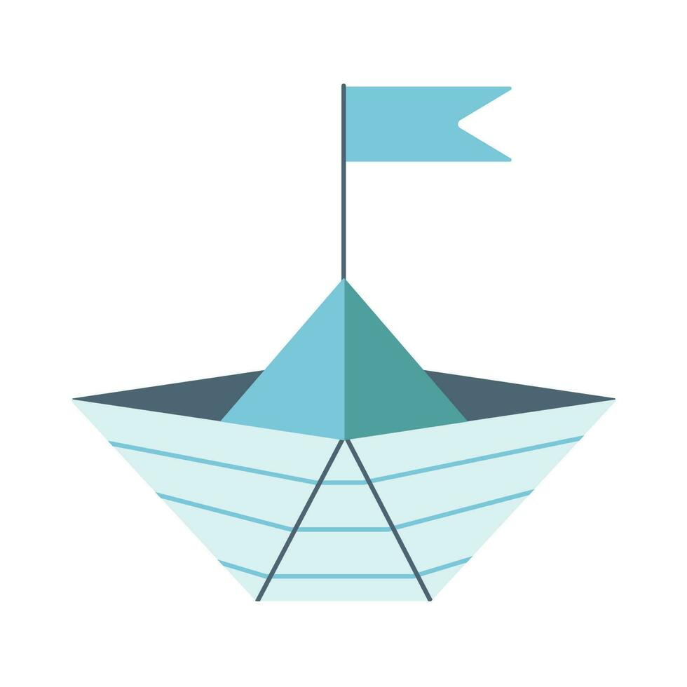 Paper blue boat with a flag. vector