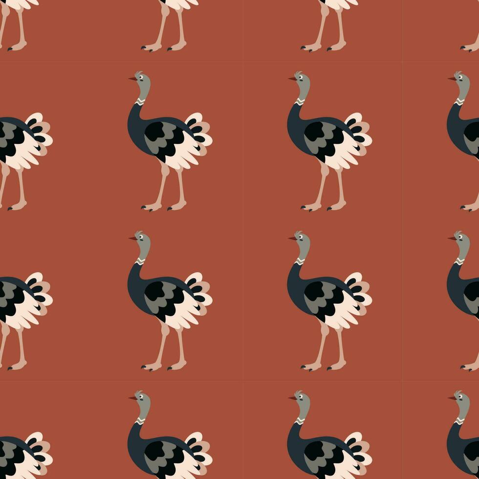 Pattern with ostrich bird. vector