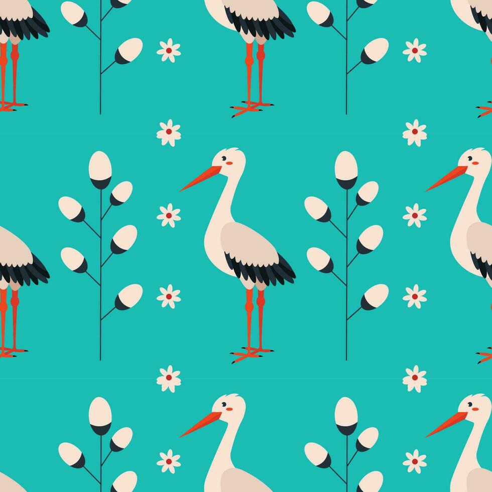 Pattern with stork bird. vector