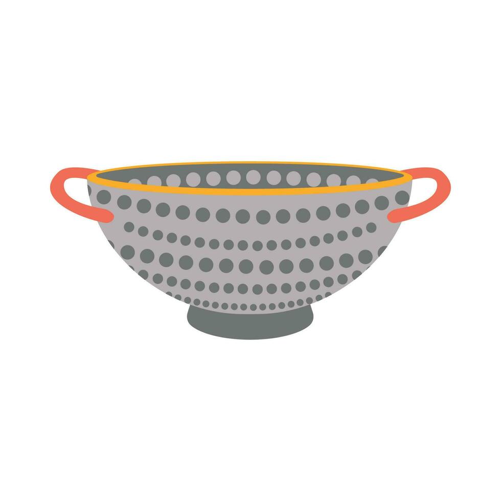 Dishes. Colander with handles on the edges. vector