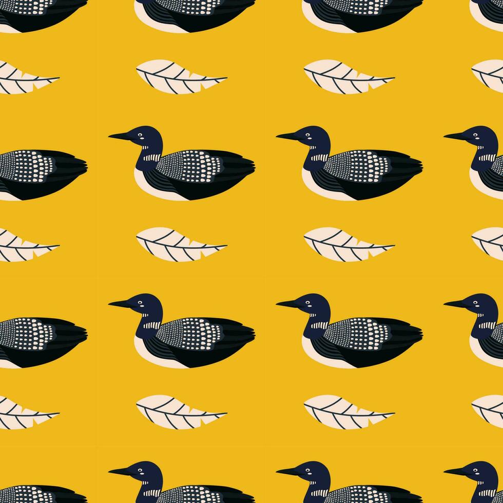 Pattern with loon bird. vector
