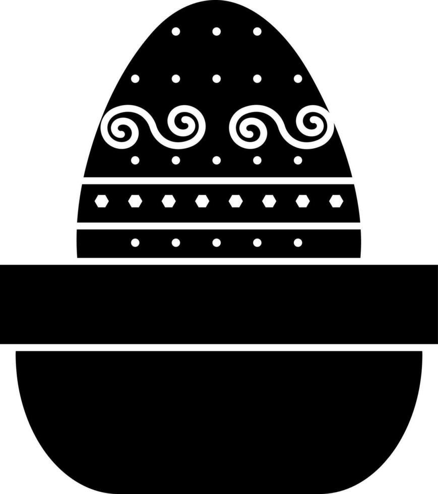 Black And White Printed Easter Egg In Bowl Icon. vector