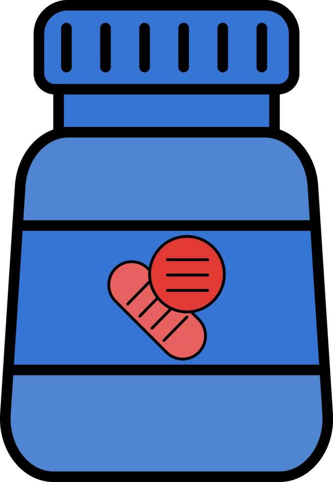 Blue Bottle Or Jar Icon In Flat Style. vector
