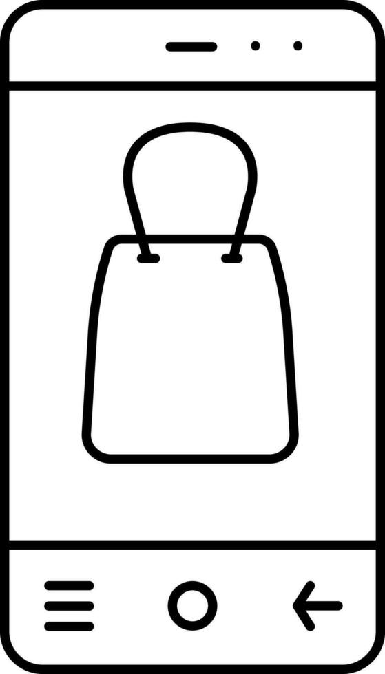 Handbag In Smartphone Screen For Online Shopping Outline Icon. vector