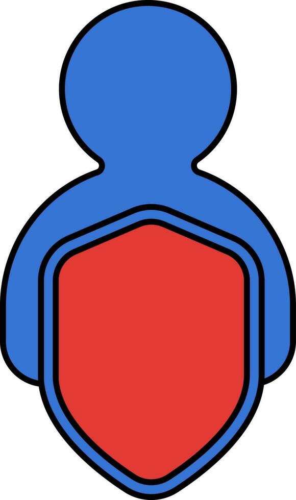 Human With Shield Icon In Blue And Red Color. vector