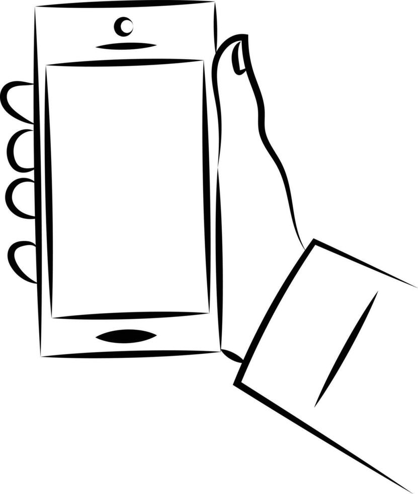 Hand drawn sketch doodle line illustration of a human hand using or holding a smart mobile phone vector