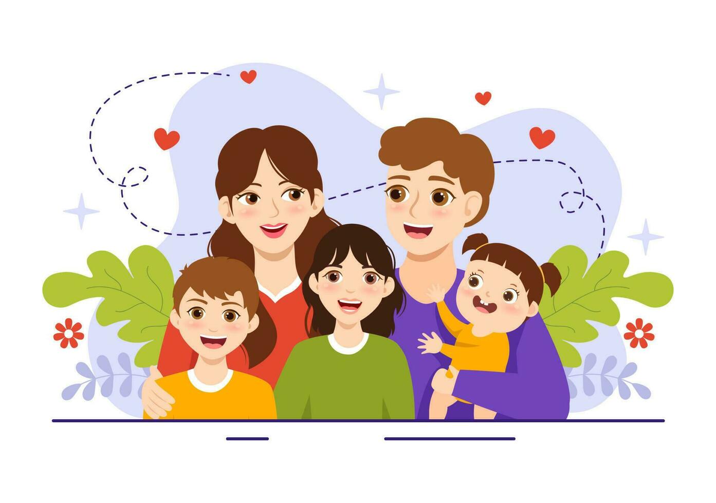 familia valores vector ilustración de madre, padre y niños por lado con cada otro en amor y felicidad plano dibujos animados mano dibujado plantillas