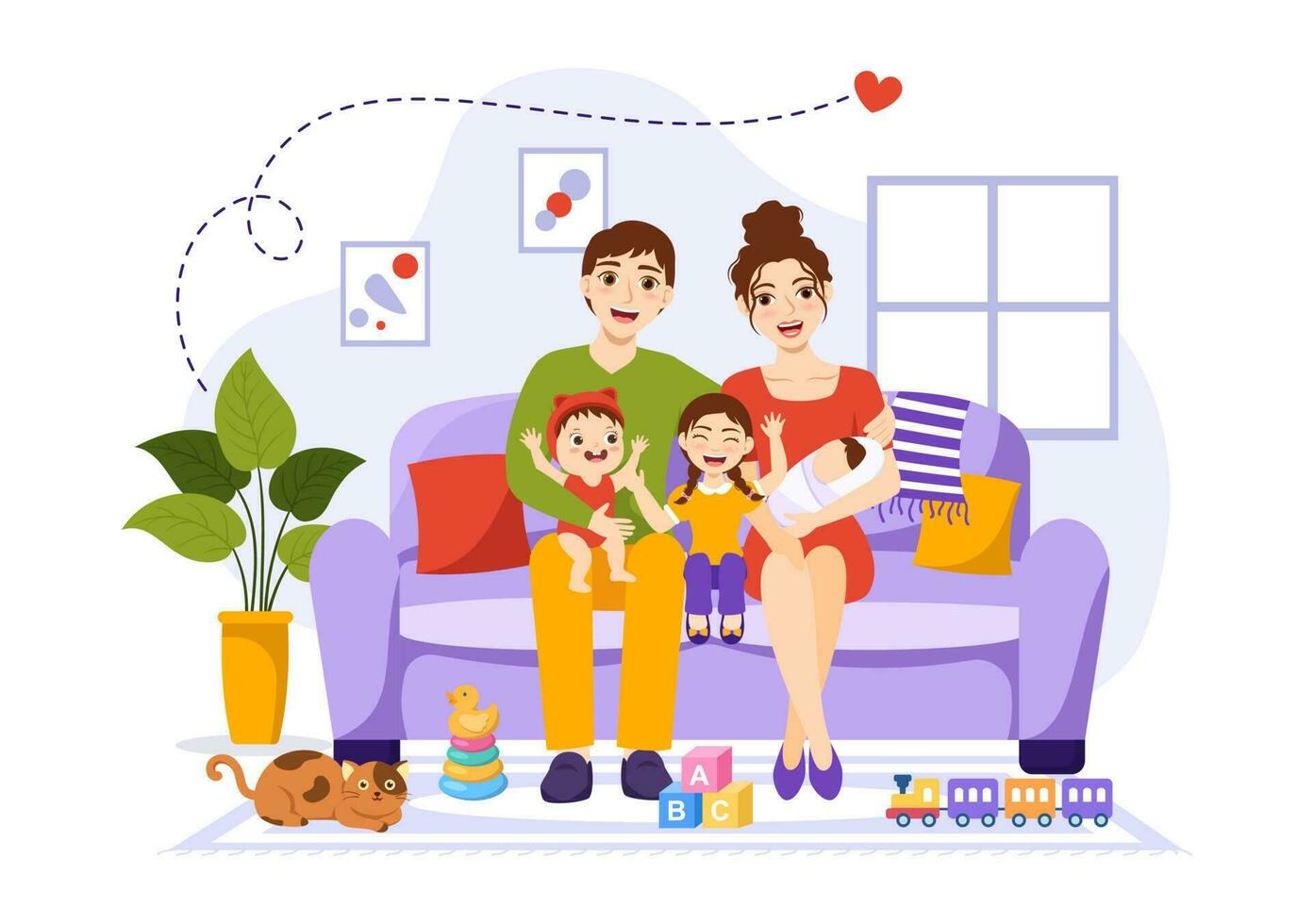 Family Values Vector Illustration of Mother, Father and Kids by Side with Each Other in Love and Happiness Flat Cartoon Hand Drawn Templates