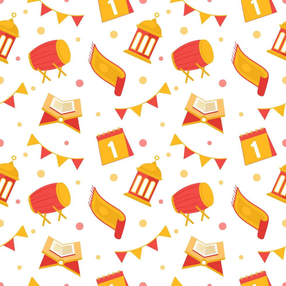 Happy Islamic New Year Seamless Pattern Design Flat Illustration with Muslims Elements in Template Hand Drawn vector
