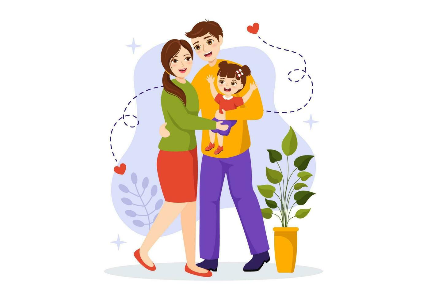 Family Values Vector Illustration of Mother, Father and Kids by Side with Each Other in Love and Happiness Flat Cartoon Hand Drawn Templates