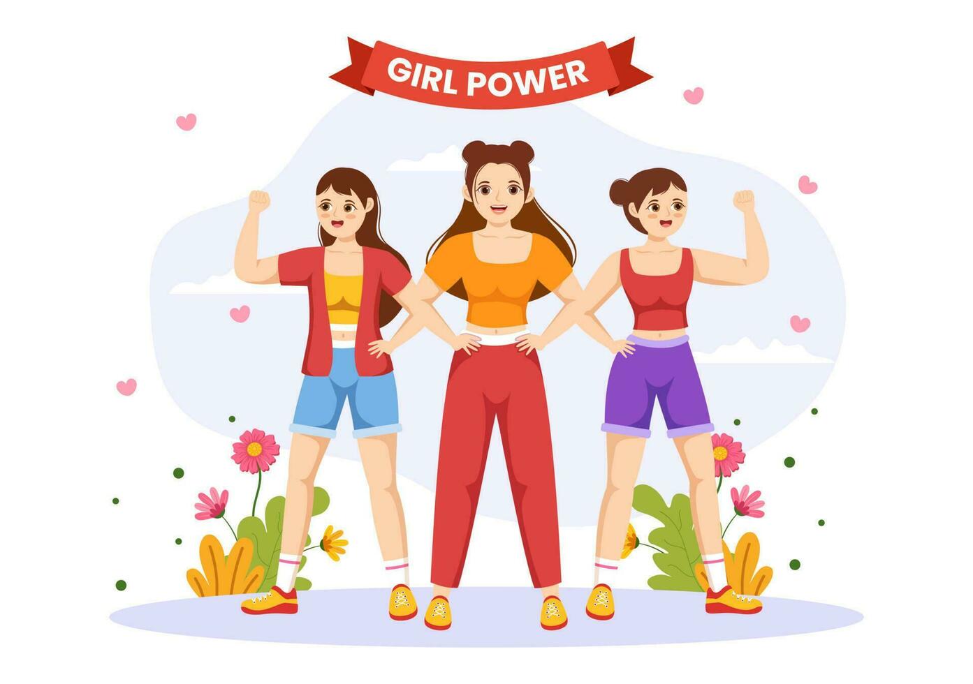 Girl Power Vector Illustration to Show Women Can Also Be Stronger and Independent in Woman Rights and Diversity Flat Cartoon Hand Drawn Templates