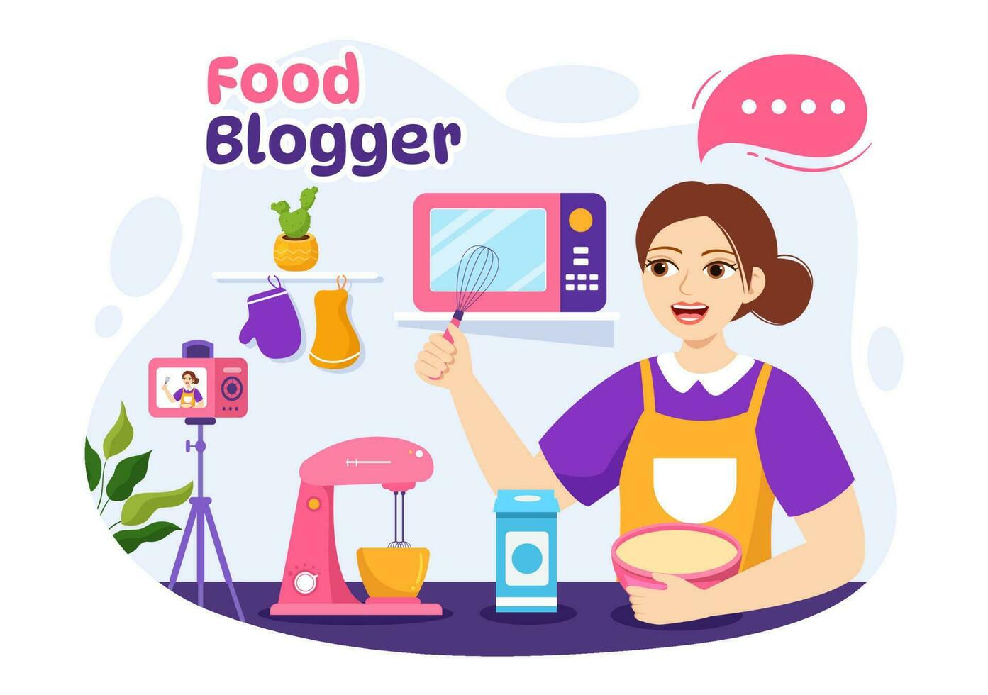 Food Blogger Vector Illustration with Influencer Review and Share it on the Blog in Flat Cartoon Hand Drawn Landing Page Background Templates