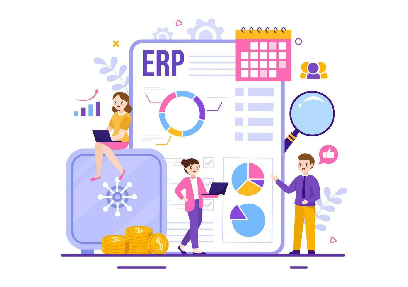 ERP Enterprise Resource Planning System Vector Illustration with Business Integration, Productivity and Company Enhancement in Hand Drawn Templates